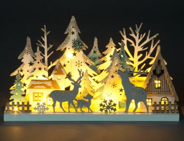 Lighted Wooden Christmas Scene